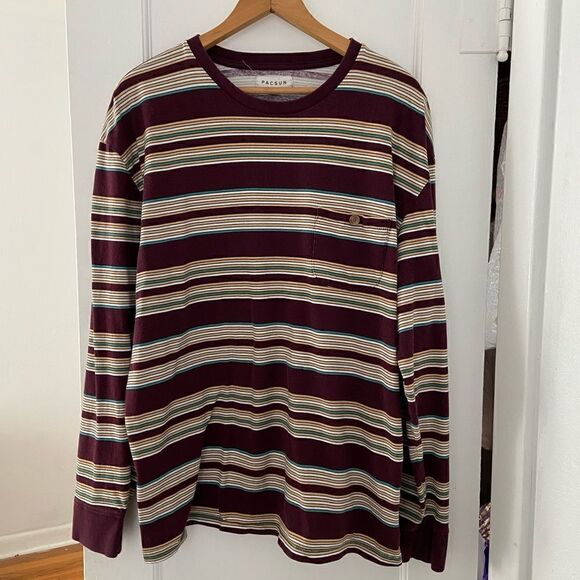 PacSun Striped Crewneck Long Sleeve Shirt Vintage Y2K Preppy‎ Size XL - Picture 10 of 10